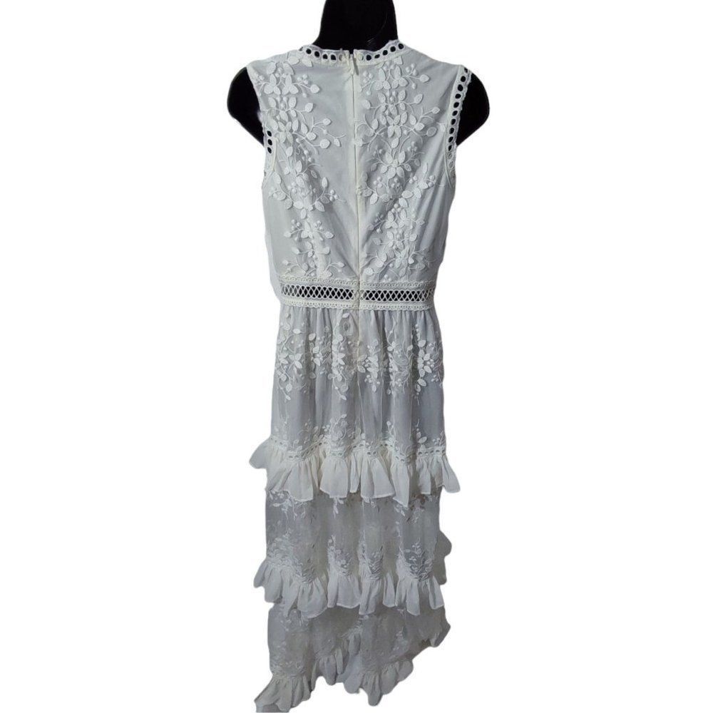 AQUA Embroidered Flounce Lace Sheer Maxi - Picture 3 of 9